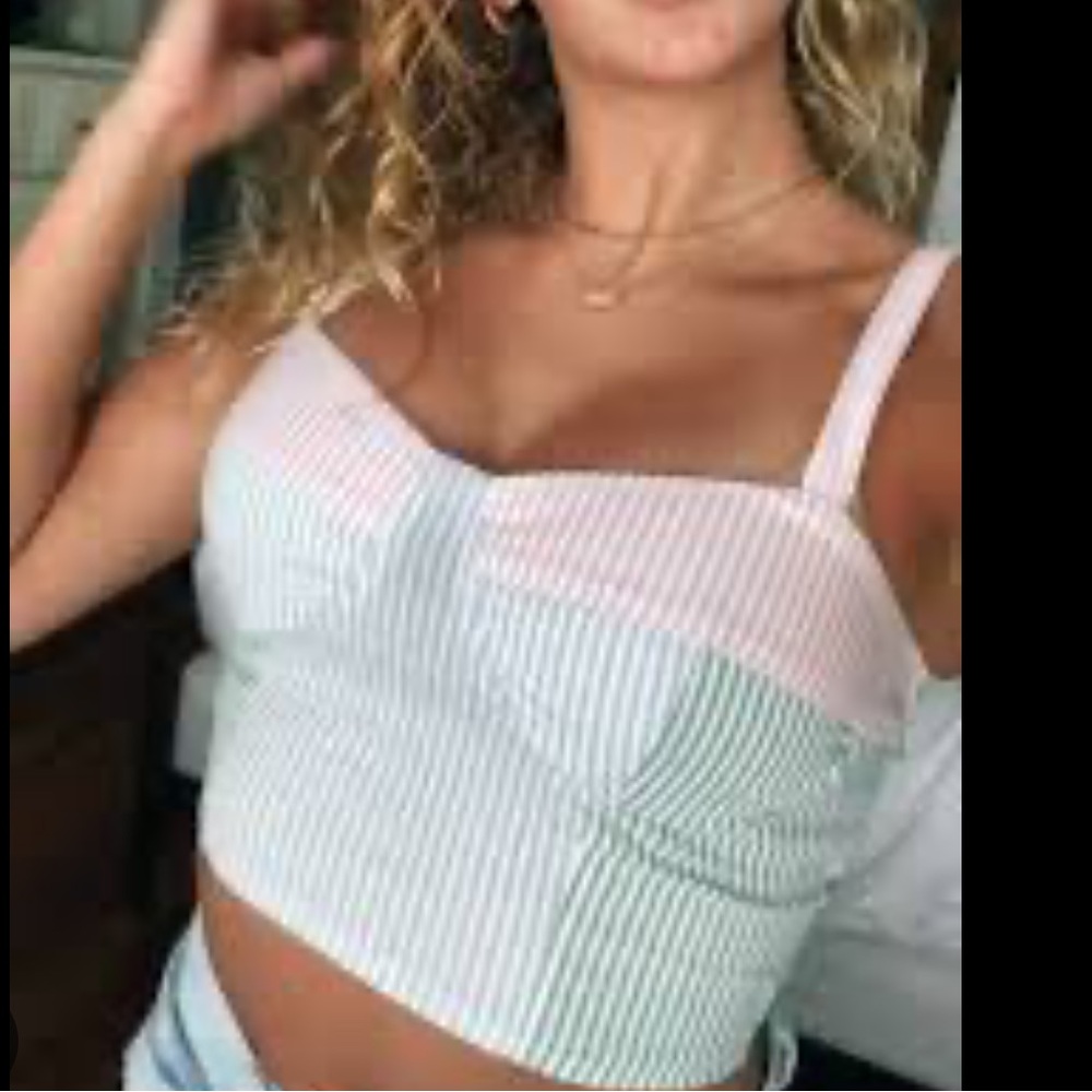 Vintage Crop Corset Tank Top Milkmaid Striped pastel XS 2016 Tumblr pastel